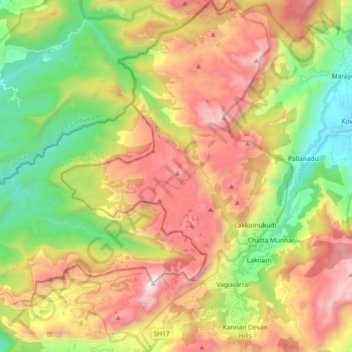 Eravikulam National Park topographic map, elevation, terrain