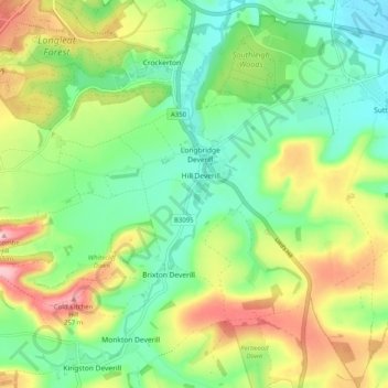 Longbridge Deverill topographic map, elevation, terrain