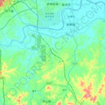 Xingang Subdistrict topographic map, elevation, terrain