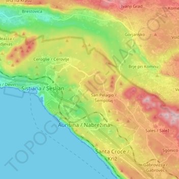 Duino Aurisina / Devin - Nabrežina topographic map, elevation, terrain