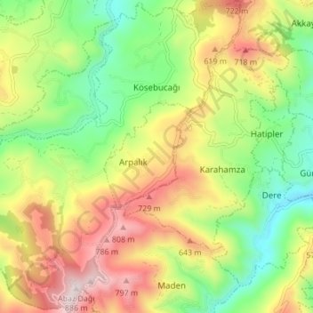 Kösebucağı Mahallesi topographic map, elevation, terrain