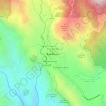 Tamanique topographic map, elevation, terrain