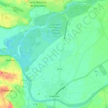 Loyettes topographic map, elevation, terrain