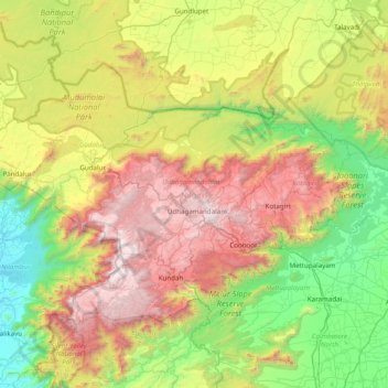 Nilgiris topographic map, elevation, terrain