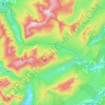 Capel Curig Community topographic map, elevation, terrain