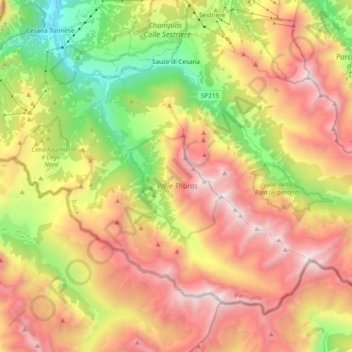 Sauze di Cesana topographic map, elevation, terrain