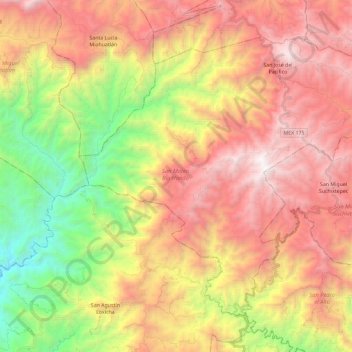 San Mateo Río Hondo topographic map, elevation, terrain