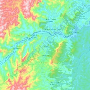 Timóteo topographic map, elevation, terrain