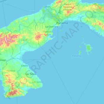 Gulf of Panama topographic map, elevation, terrain