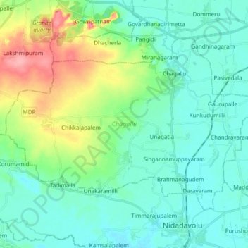 Chagallu topographic map, elevation, terrain