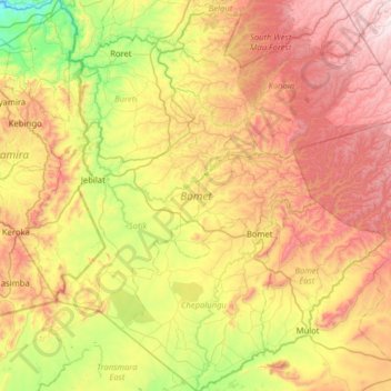 Bomet topographic map, elevation, terrain