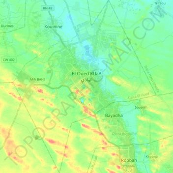 El Oued topographic map, elevation, terrain