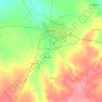 Potiskum topographic map, elevation, terrain