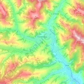 Pylypets topographic map, elevation, terrain