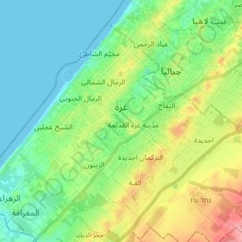 Gaza topographic map, elevation, terrain