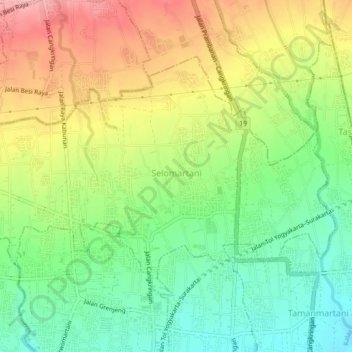 Selomartani topographic map, elevation, terrain