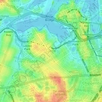 Glebe topographic map, elevation, terrain