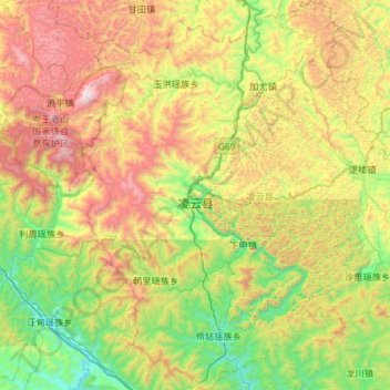 Lingyun County topographic map, elevation, terrain