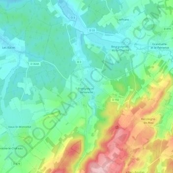 Fretigney-et-Velloreille topographic map, elevation, terrain