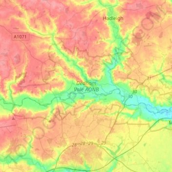 Dedham Vale AONB topographic map, elevation, terrain