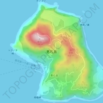 悪石島 topographic map, elevation, terrain