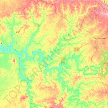 Green County topographic map, elevation, terrain