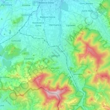 Ustroń topographic map, elevation, terrain