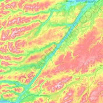 Caledonian Canal topographic map, elevation, terrain