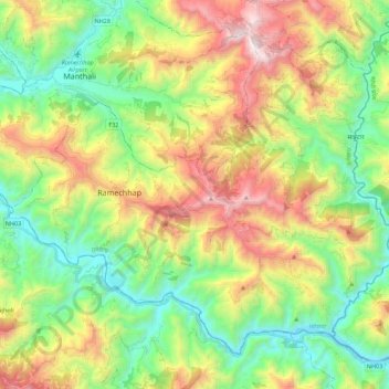 Ramechhap topographic map, elevation, terrain