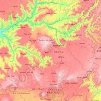 North Shewa (K4) topographic map, elevation, terrain