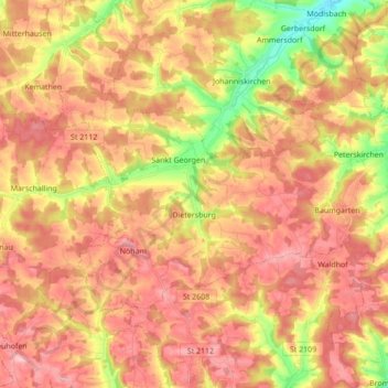 Dietersburg topographic map, elevation, terrain