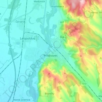 Hlohovec topographic map, elevation, terrain