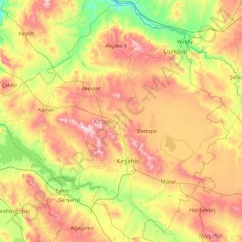 Kırşehir topographic map, elevation, terrain