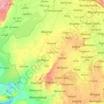 Rajasthan topographic map, elevation, terrain