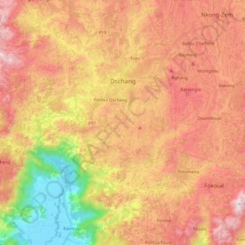 Dschang topographic map, elevation, terrain