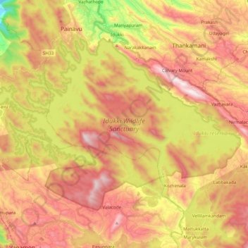 Idukki WLS topographic map, elevation, terrain
