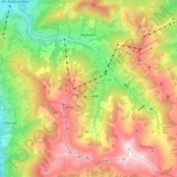 Alpbach topographic map, elevation, terrain
