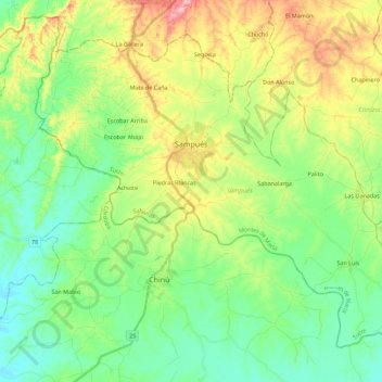 Sampués topographic map, elevation, terrain