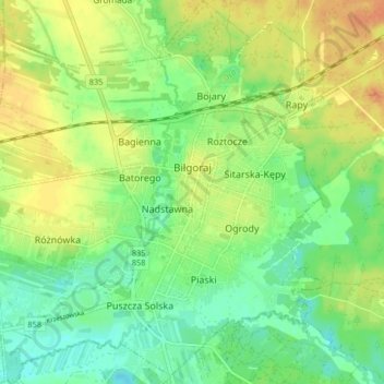 Biłgoraj topographic map, elevation, terrain