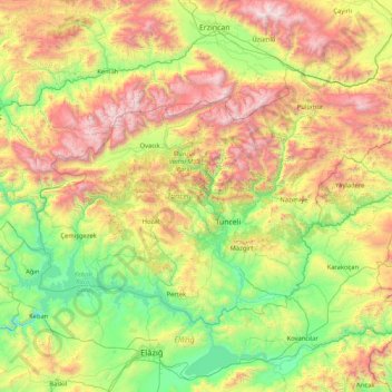 Tunceli topographic map, elevation, terrain