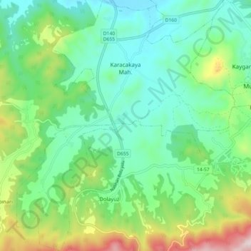Karacakaya Mahallesi topographic map, elevation, terrain