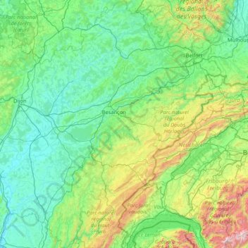 Franche-Comté topographic map, elevation, terrain