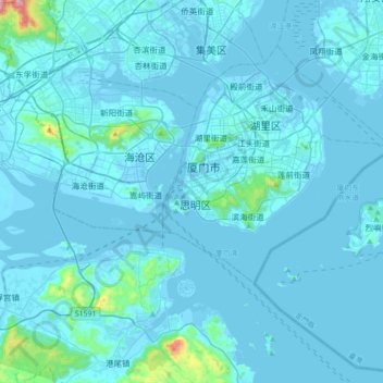 Xiamen topographic map, elevation, terrain