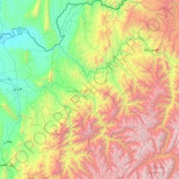 Takhar Province topographic map, elevation, terrain