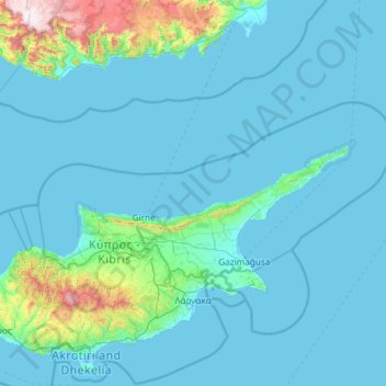 Northern Cyprus topographic map, elevation, terrain