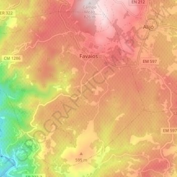 Favaios topographic map, elevation, terrain