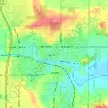 Baraboo topographic map, elevation, terrain