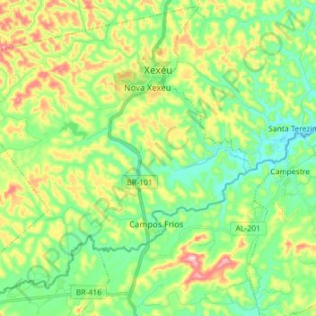 Xexéu topographic map, elevation, terrain