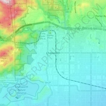 Chatsworth Neighborhood Council District topographic map, elevation, terrain