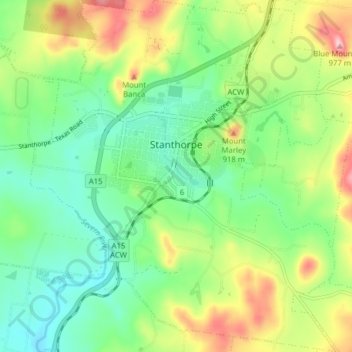 Stanthorpe topographic map, elevation, terrain
